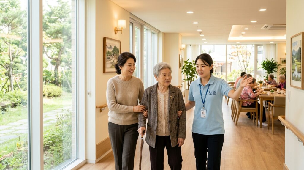 암 환자 요양원 선택 기준 — 요양 시설을 방문해 환경을 살펴보는 보호자