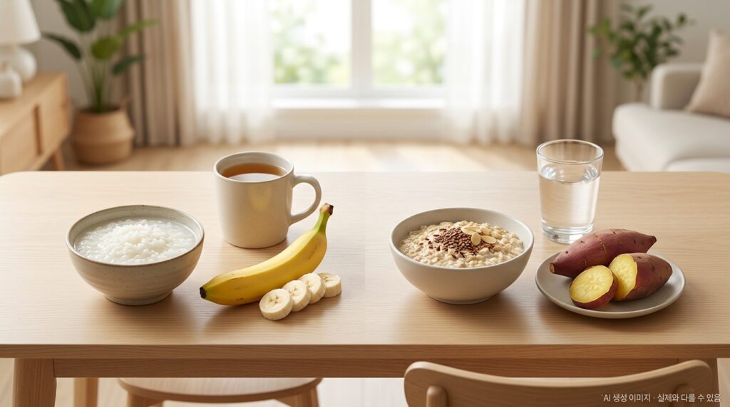 설사·변비·복부 팽만 등 수술 후 증상을 연상시키는 회복기 환자의 일상 장면.