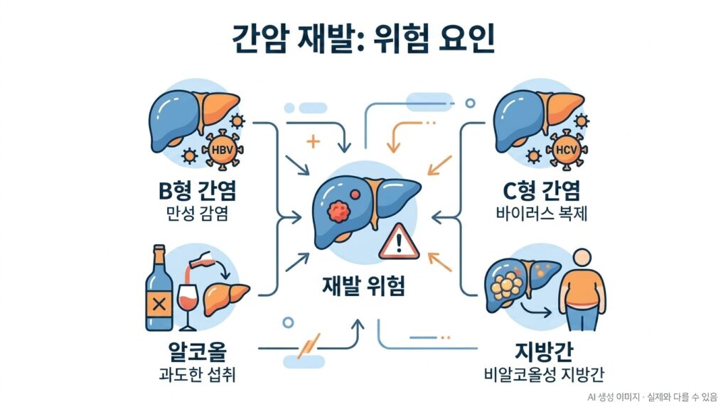 간암 재발 위험 요인과 수술 후 관리 포인트를 정리한 인포그래픽
