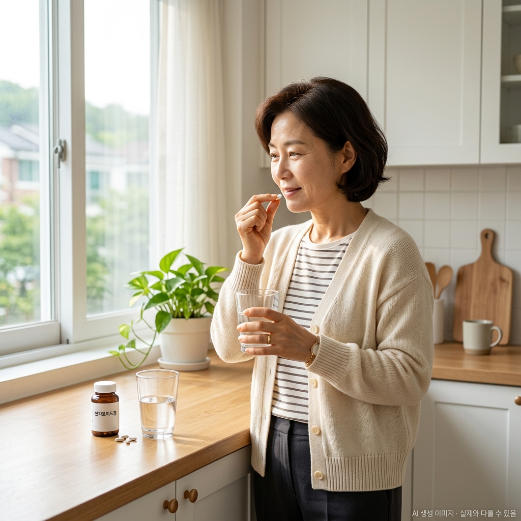 아침 공복에 갑상선 호르몬제를 복용하는 갑상선암 수술 후 환자
