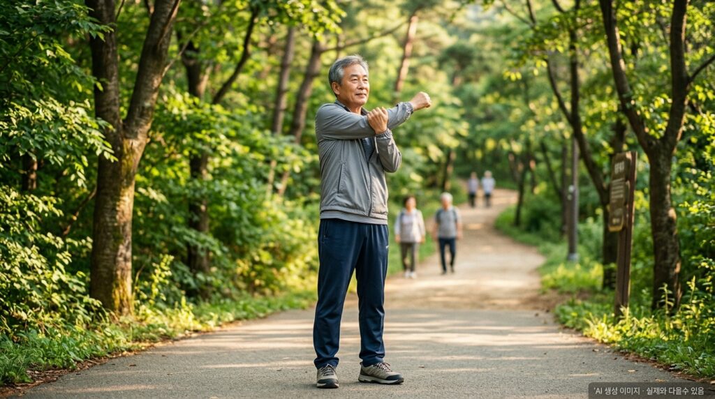 전립선암 수술 후 체중 관리를 위한 식단과 운동을 병행하는 생활 관리 장면