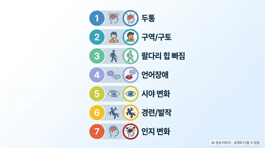 폐암 뇌전이 증상 7가지를 체크리스트 형식으로 정리한 인포그래픽