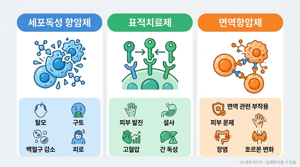 폐암 항암치료 종류별 주요 부작용을 비교한 인포그래픽